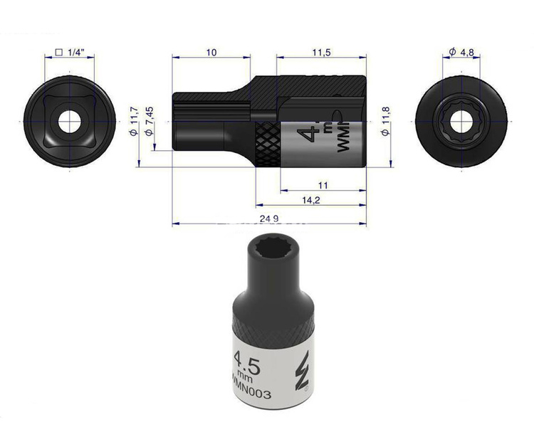 Nasadka dwunastokątna 1/4" 4.5 mm Waryński