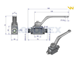 Zawór kulowy hydrauliczny 2-drogowy 2/2 M16x1.5 10L z otworami mocującymi 500 bar Waryński