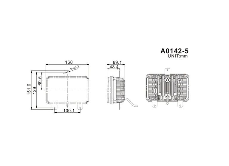 lampa przednia drogowa LED 168x108mm Massey Ferguson 3 funkcje