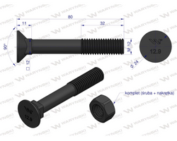 Śruba kpl. płużna podsadzana D 608 M12x80 mm kl.12.9 Gruber Waryński