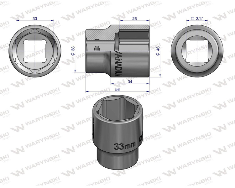 Nasadka sześciokątna 3/4" 33 mm Waryński