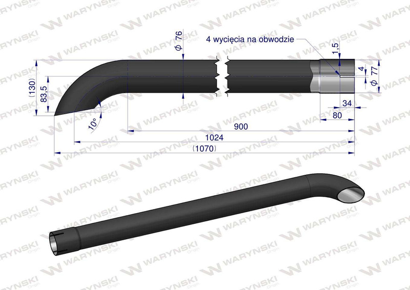 Tłumik rura IH189049 Case WARYŃSKI A189049