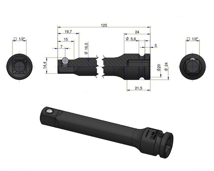 Przedłużka do nasadek udarowych 1/2" 125mm Waryński