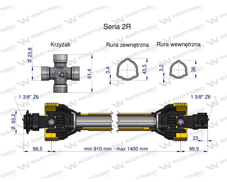 Wał przegubowo-teleskopowy 910-1400mm 270Nm 40260 CE WARYŃSKI WA25-91