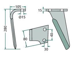 Ząb brony aktywnej prawy Rabe 280mm Toucan EMKE 84091201