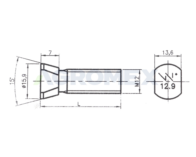 Śruba płużna M12x34mm kl. 12.9 Kverneland oval ścięty z dwóch stron WARYŃSKI