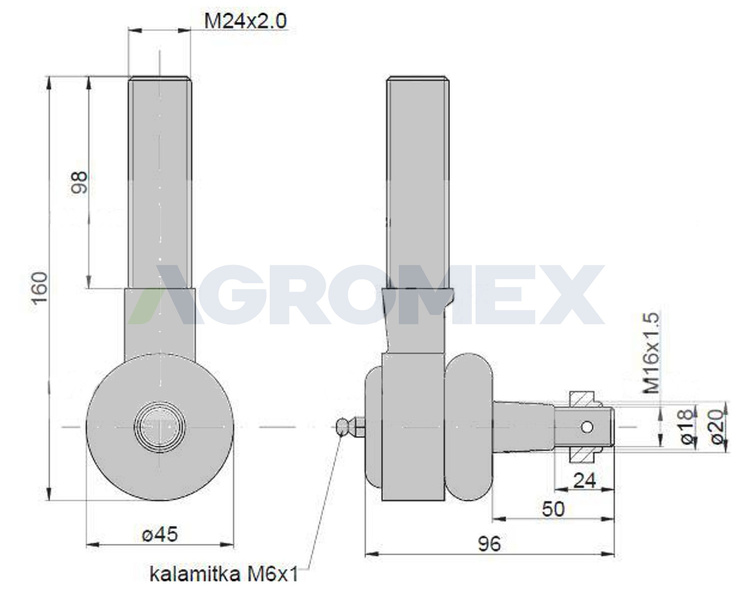 Przegub kosy długi z gwintem 5058020140 Bizon