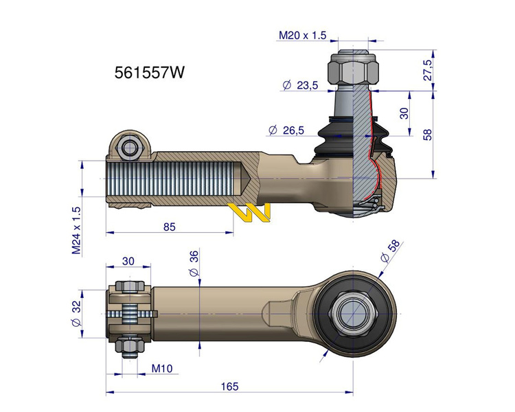 Przegub kierowniczy M22x1.5 561557 Manitou WARYŃSKI