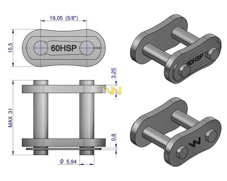 Zamek łańcucha wzmocnionego Z60SP (R1 3/4) Waryński