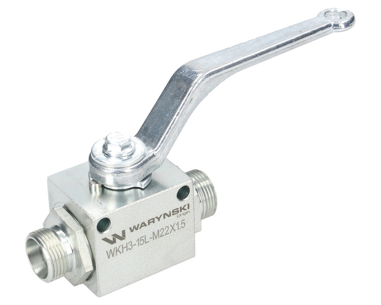 Zawór kulowy hydrauliczny 3-drogowy 3/2 M22x1.5 15L z otworami mocującymi 500 bar Waryński 