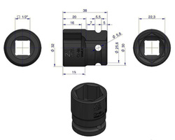 Nasadka udarowa sześciokątna 1/2" 22 mm Waryński