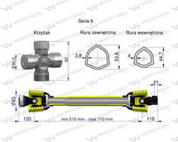 Wał przegubowo-teleskopowy 510-710mm 830N CE seria 6 WARYŃSKI