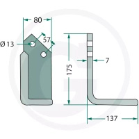 Nóż kątowy glebogryzarki Howard Kongskilde lewy 73000103900V
