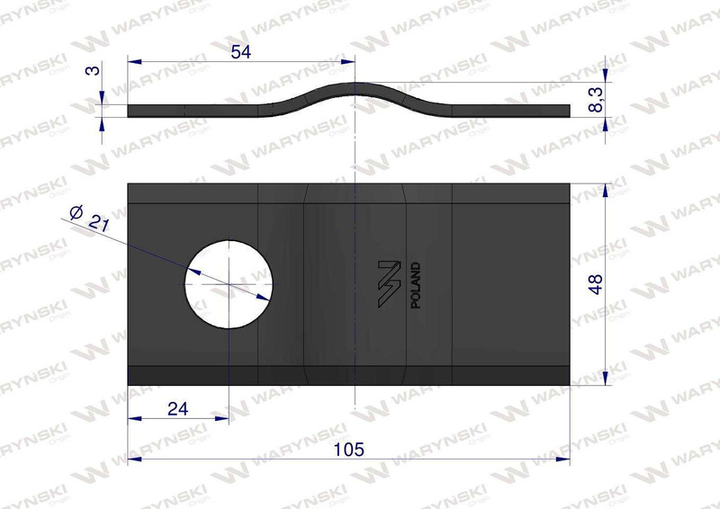 Nóż, nożyk 105x48x3x21mm kosiarka czeska 5036040100 Waryński