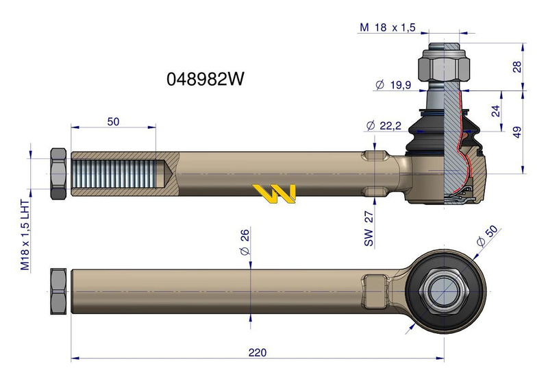 Przegub kierowniczy DEUTZ M18x1.5L 048982 WARYŃSKI