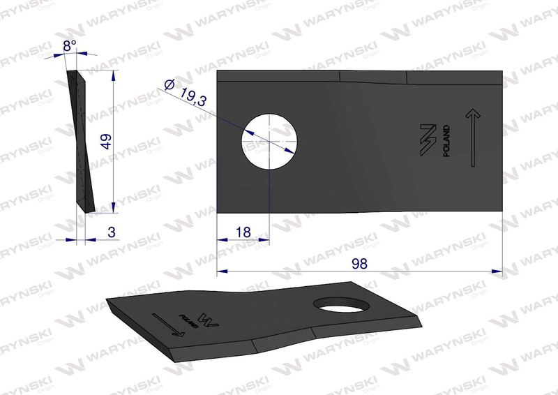 Nóż, nożyk kosiarka 98X49X3X19,5 lewy zastosowanie Samasz BRZW WARYŃSKI