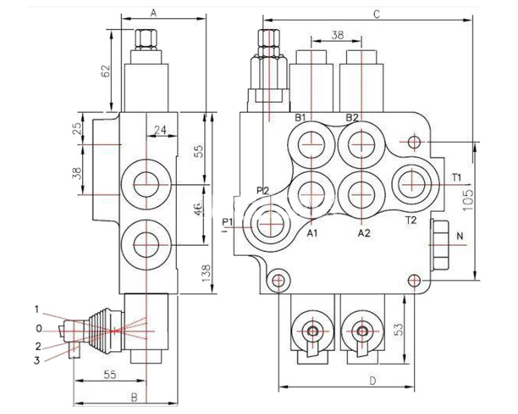 Rozdzielacz hydrauliczny 4-sekcyjny 80l