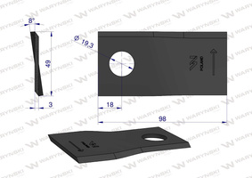 Nóż, nożyk kosiarka 98X49X3X19,5 lewy zastosowanie Samasz BRZW WARYŃSKI
