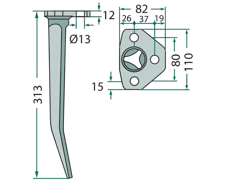 Ząb brony wahadłowej Amazone 313mm dziób z kołnierzem RE, REV