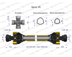 Wał przegubowo-teleskopowy 910-1400mm 210Nm 10260 CE 2020 seria 1R WARYŃSKI