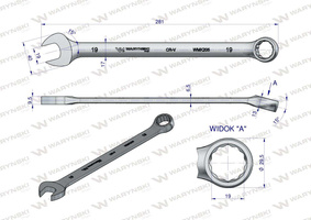 Klucz płaskooczkowy extra długi 19mm dł 281mm standard ASME B107.9M Waryński