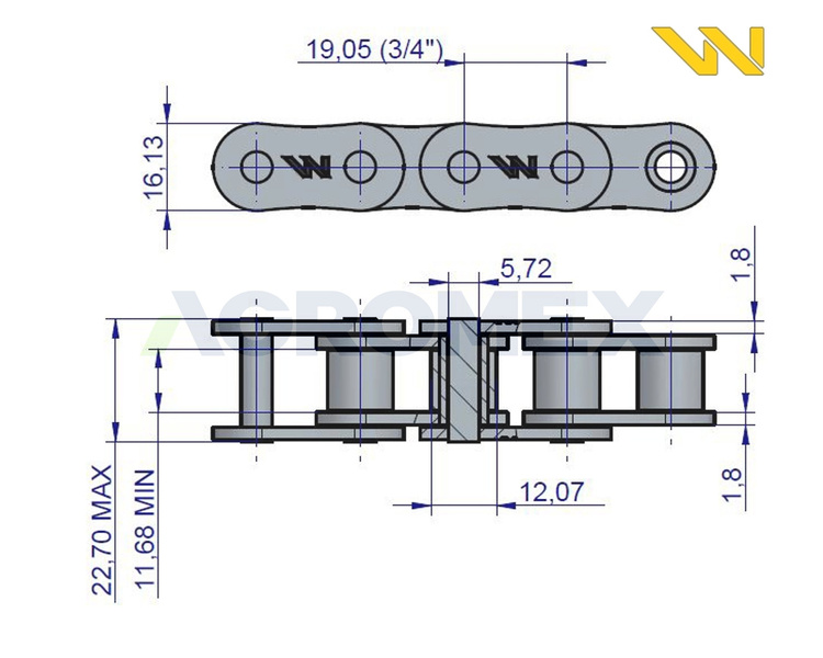 Łańcuch rolkowy 12B1 74 ogniwa 1410mm Prasa Zwijka Sipma 5279000074 Waryński