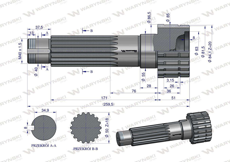 Wał napędzający reduktora C-385 Waryński 80121167