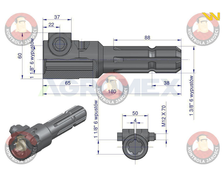 Redukcja adapter na śrubę 1 1/8'' 6 wpustów na wałek 1 3/8'' 6 wpustów WARYŃSKI