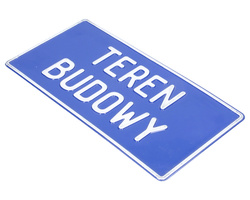 Tablica ostrzegawcza metalowa Teren Budowy niebieska 28x14 cm