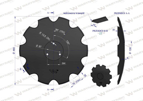 Talerz uzębiony Z-10 fi 460 mocowanie 3/97mm grubość 6mm zastosowanie Horsch stal borowa WARYŃSKI MAXX 23246106 W-5197460/3/097 [W-7460/3/097/6]