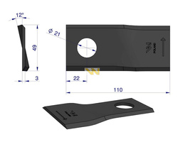 Nóż nożyk kosiarka lewy 110x48x3mm otwór 21 1058780 Claas WARYŃSKI 