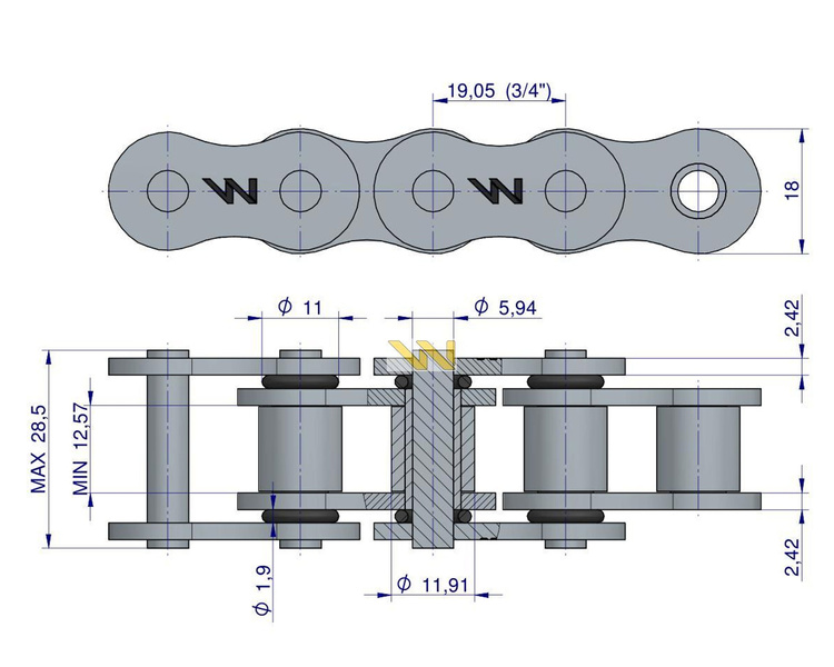 Łańcuch rolkowy z oringiem ANSI A 60 (R1 3/4) 5m Waryński