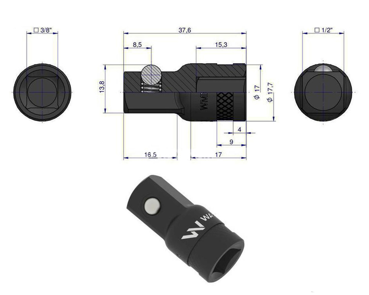 Redukcja 3/8" -1/2" 35mm Waryński