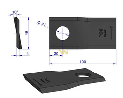 Nóż. nożyk kosiarka lewy 100X50X4mm otwór 21 RS100 Samasz WARYŃSKI