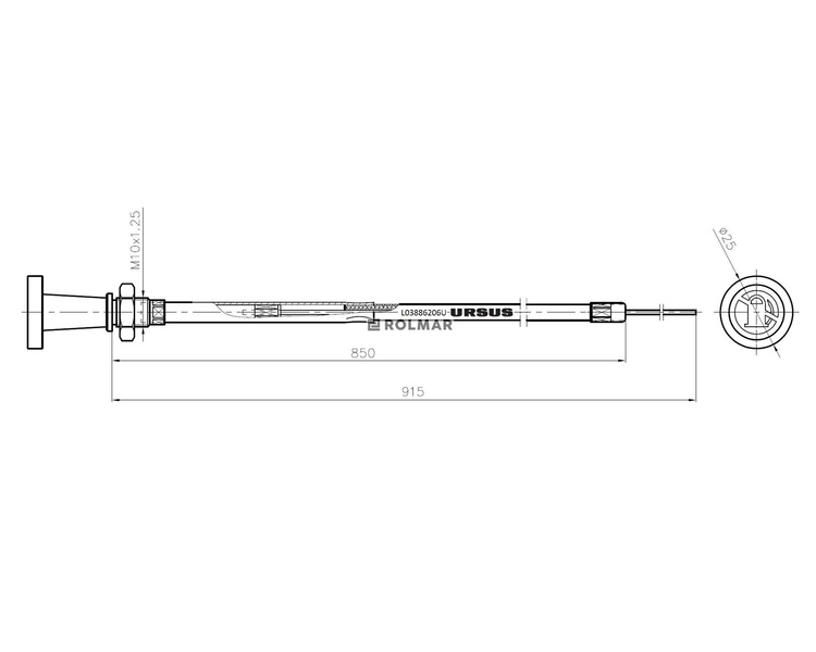 Linka - Gaszenie silnika L-915mm MF 4512 ORYGINAŁ URSUS