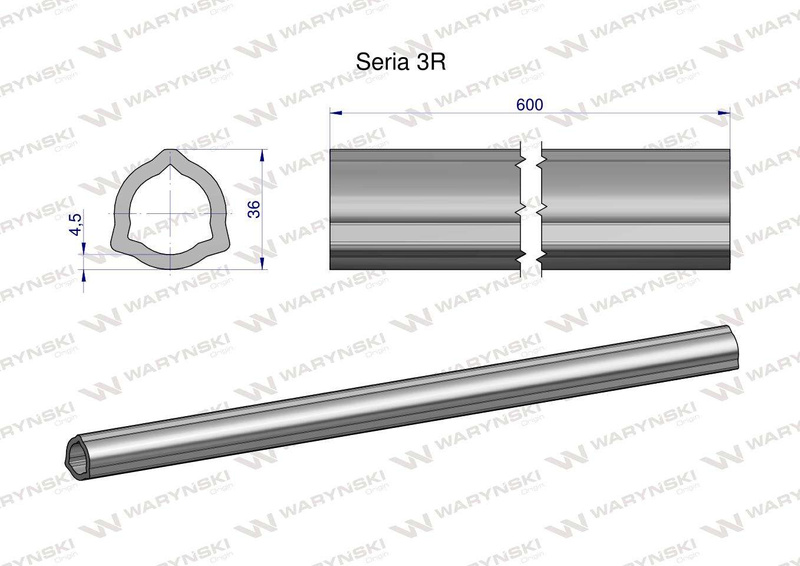 Rura wewnętrzna Seria 3R do wału 760 przegubowo-teleskopowego 36x4.5 mm 605 mm WARYŃSKI [WR2323605]