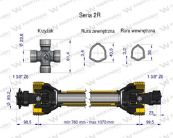 Wał przegubowo-teleskopowy 760-1070mm 270Nm 40240 CE seria 2R WARYŃSKI