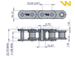 Łańcuch rolkowy 12B1 60 ogniw 1143mm Zwijka Sipma 5270038100 Waryński