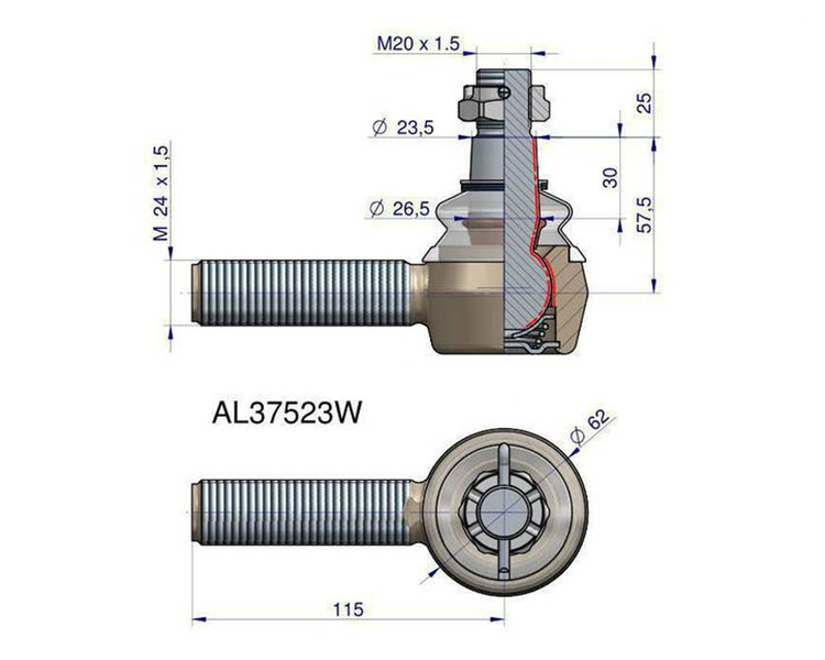 Przegub kierowniczy John Deere AL37523 115mm M24x1,5 WARYŃSKI