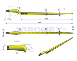 Ząb ładowacza czołowego gruby uniwersalny Z L=880mm Waryński