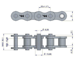 Łańcuch rolkowy 16B1-104PZ (R1 1) adaptera A2H Rozrzutnik Waryński