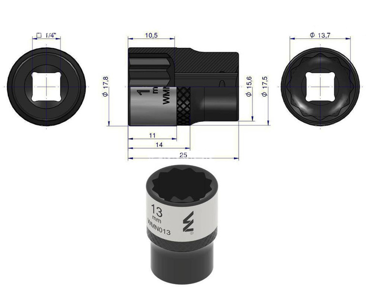 Nasadka dwunastokątna 1/4" 13 mm Waryński