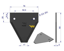 Nóż żniwny 80x76x2mm otwór 5.5  417800220 1650333 Deutz-Fahr WARYŃSKI