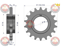 Koło łańcuchowe stalowe hartowane Z-18 3/4 fi-52 zastosowanie Bizon WARYŃSKI