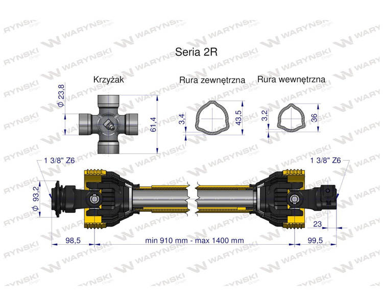 Wał przegubowo-teleskopowy 860-1200mm 270Nm 40250 CE seria 2R WARYŃSKI