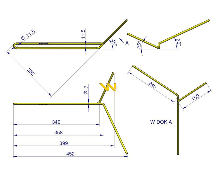 Palec zagarniający podwójny niekompletny II L-410mm pasuje do Famarol 30741403003l WARYŃSKI