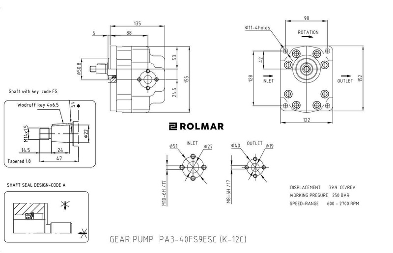 Pompa hydrauliczna zębata (do przyczepy leśnej) PA3-40FS9ESC 39.9cm3/obr Waryński