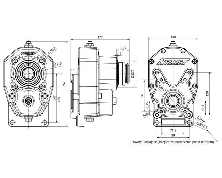 Multiplikator przekładnia 1:3 PZ30-WOM 81L z pompą aluminiową HYLMET