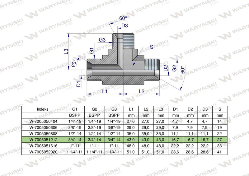 Trójnik hydrauliczny calowy BBB 3/4" BSP (XT) Waryński