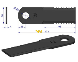 Nóż obrotowy rozdrabniacz słomy sieczkarnia 173x50x4mm otwór 18 600174 John Deere MF New Holland WARYŃSKI